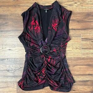 Le Chateau Y2K Ruched Abstract Floral Stretch Women Medium Whimsygoth Mcbling